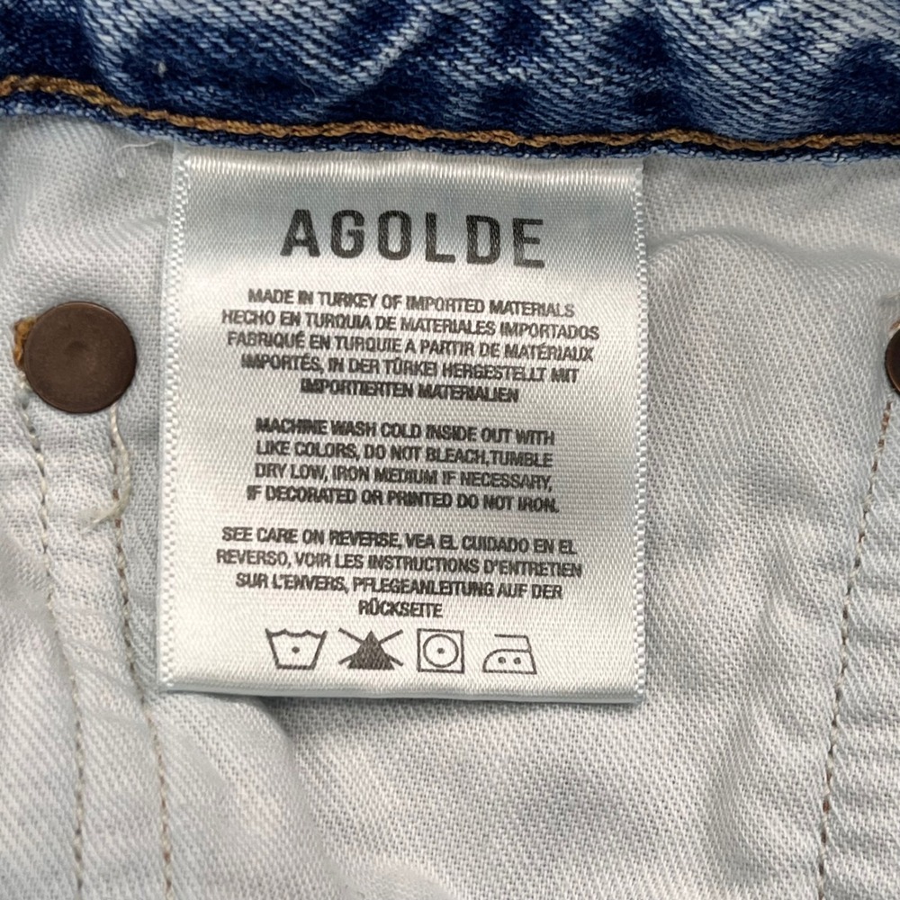 AGOLDE High Rise Light Wash Denim Cut Off Bermuda Shorts Blue 28 Button Fly - Picture 4 of 8